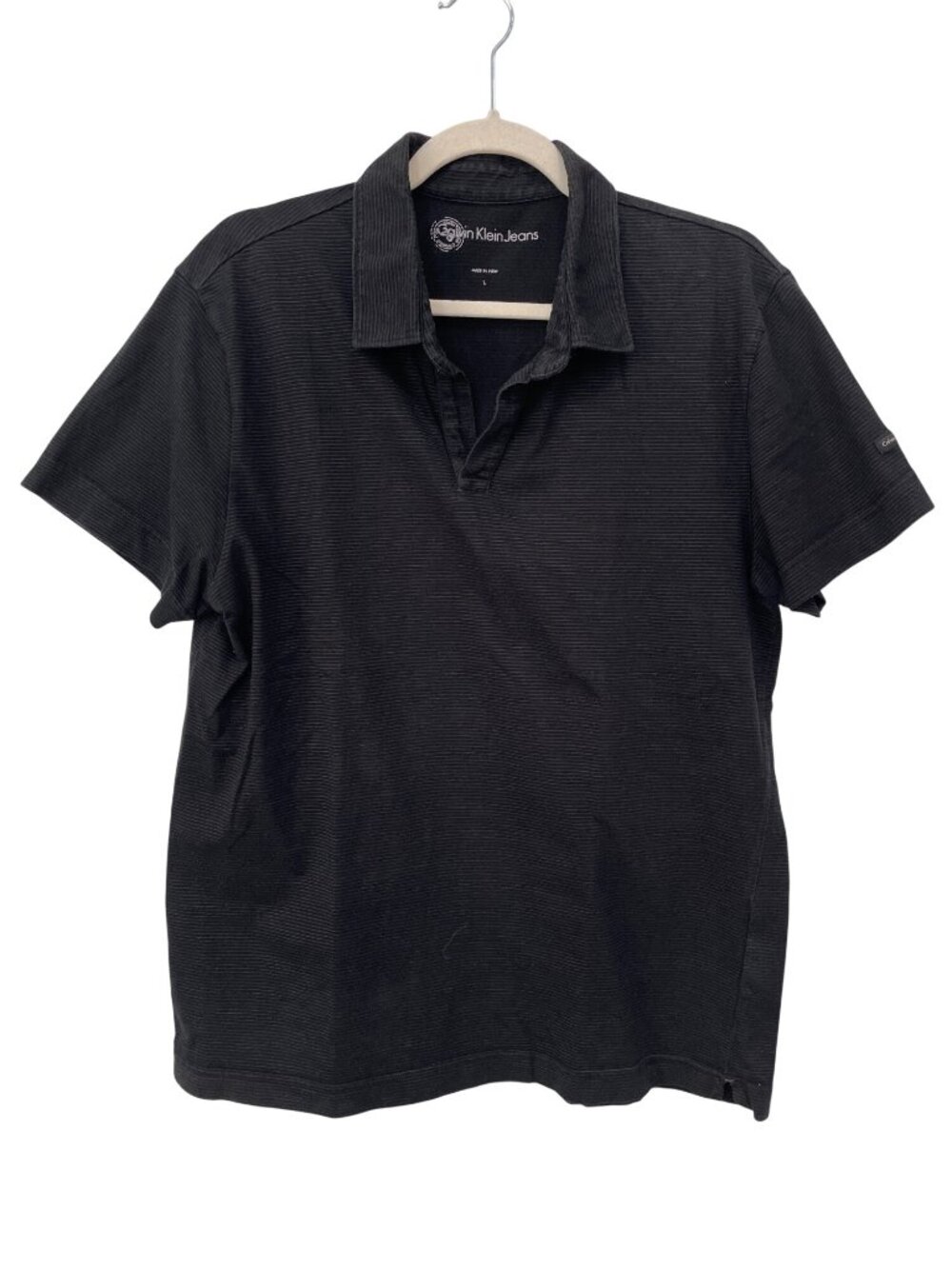 Calvin Klein Jeans Polo Shirt Large Collared Short Sleeve Black Minimalist Retro